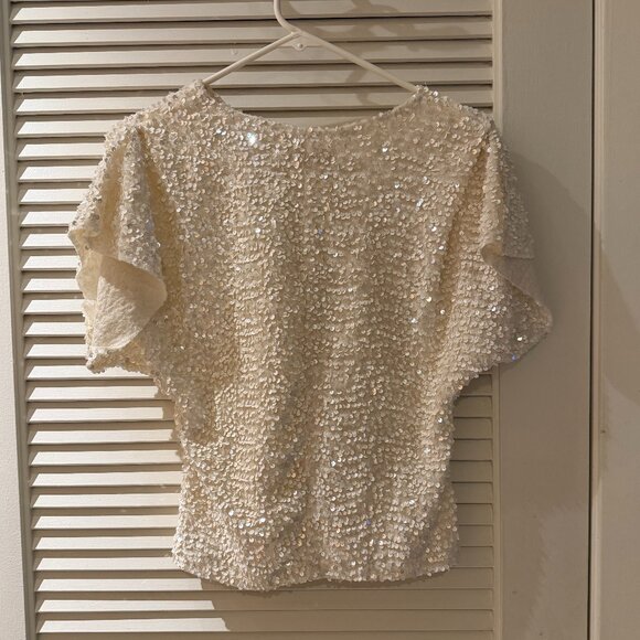 LC Lizette Collection White Sequin Blouse | Sz Large | Holiday Party & New Years - Picture 3 of 6